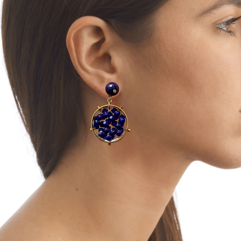statement lapis lazuli drop earrings with diamond detailing