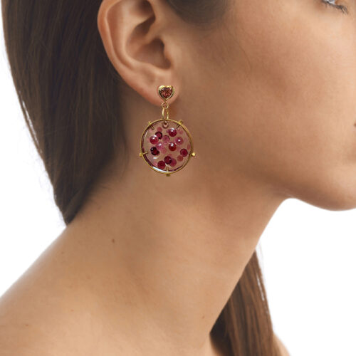 garnet tourmaline amethyst drop earrings with gemstone heart tops