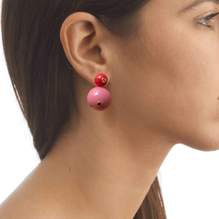 colourful pink gemstone and lucite bead earrings