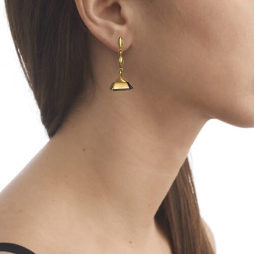 model wearing gold plated earrings