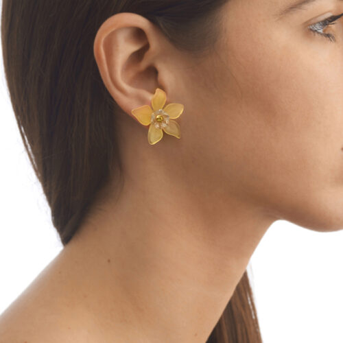 yellow floral stud earrings with fancy sapphires