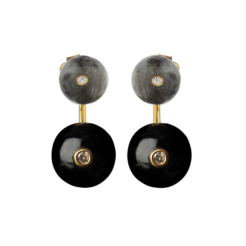 labradorite and onyx gold plated earring jackets