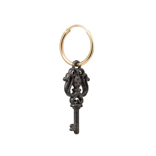 easy to wear gold hoop earrings with little brass keys