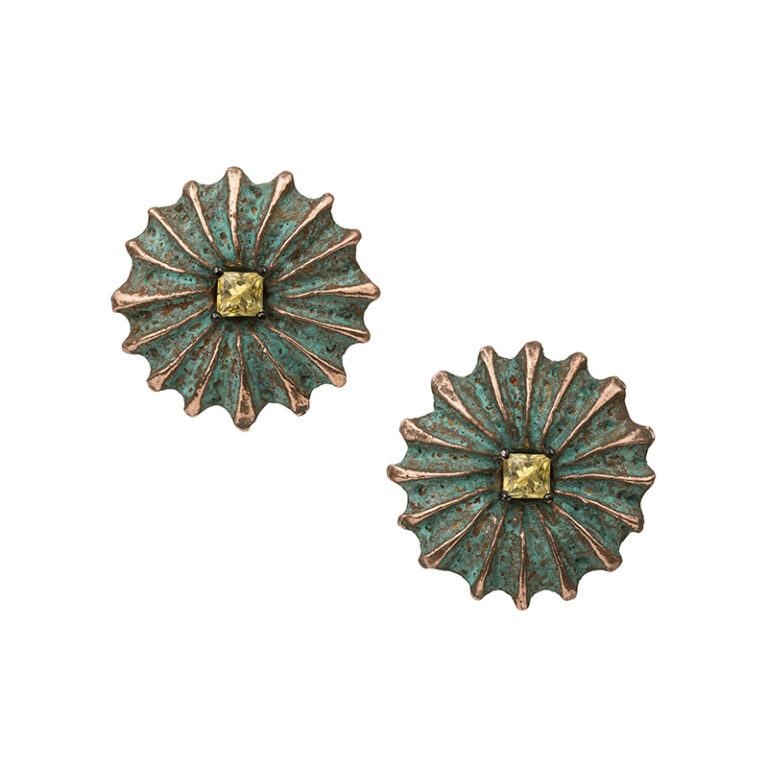 flower style verdigris brass and gold stud earrings