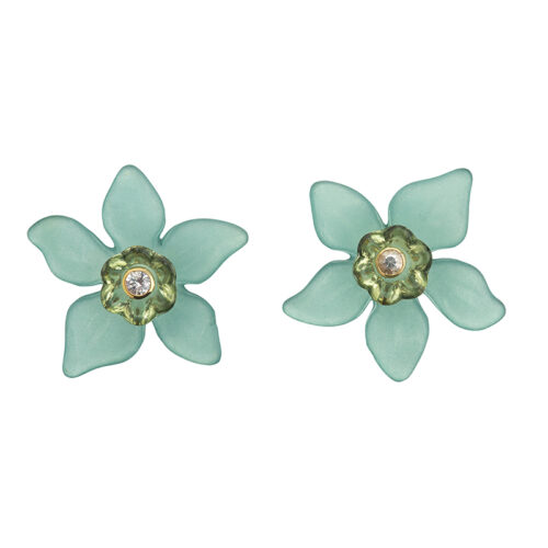 Lucite and fancy sapphire flower stud earrings