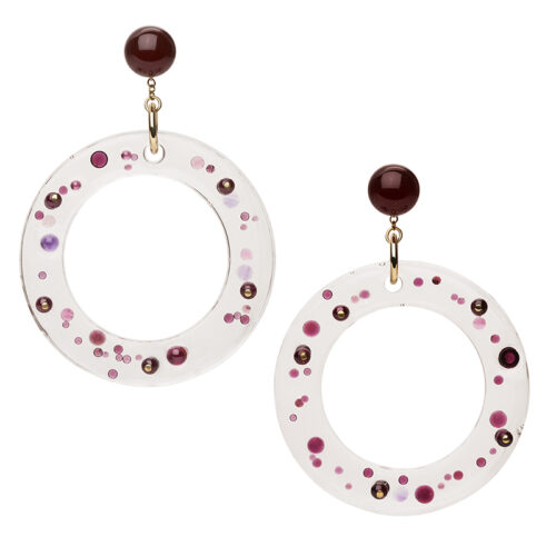 18ct yellow gold pink gemstone and resin hoop earrings