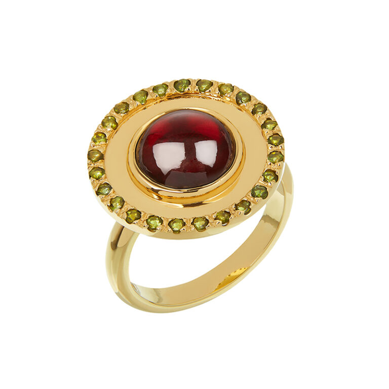 18ct yellow gold, garnet and tourmaline cocktail ring