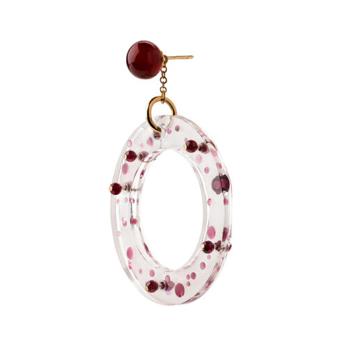 resin and pink gemstone hoop style earrings