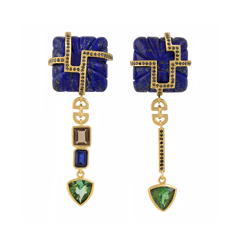 Lapis lazuli and tourmaline earrings