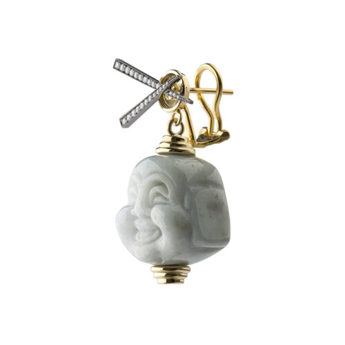 diamond chopstick earrings with buddha head drops