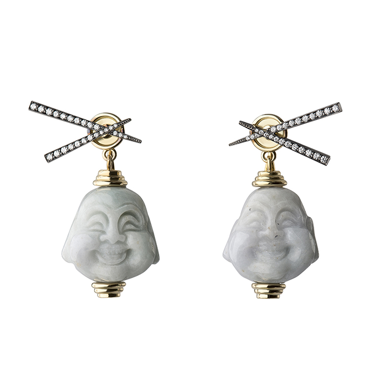 jade buddha diamond chopstick earringsearrings