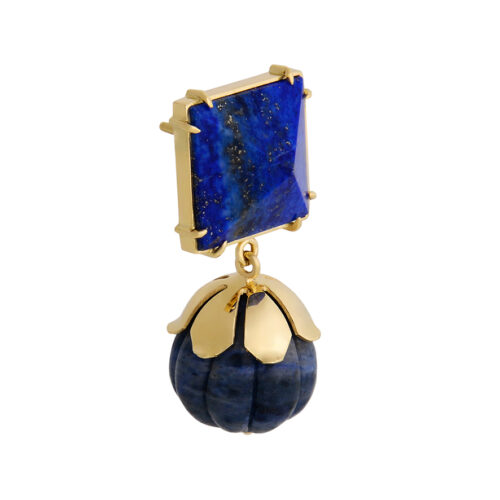side view of lapis lazuli earring stud with sodalite drop