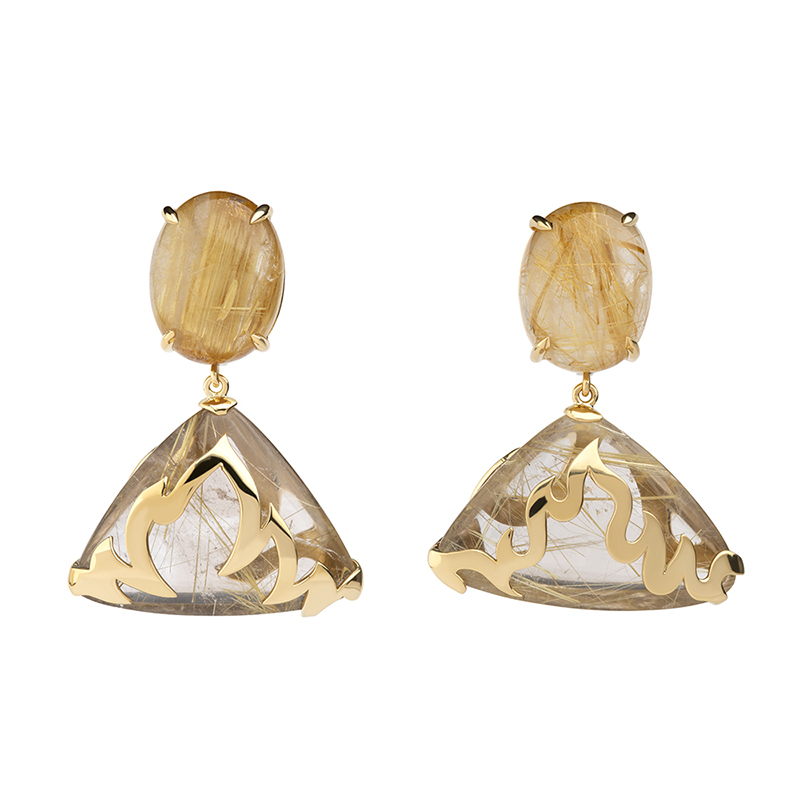 yellow gold and rutilated quartz drop earrings