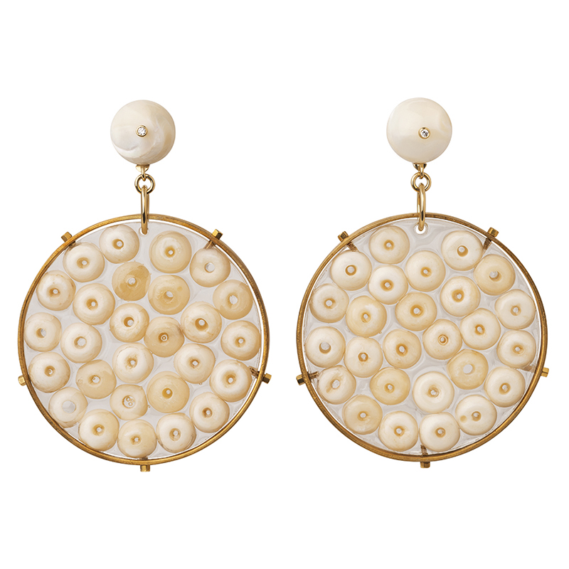 mother of pearl, diamond and resin contemporary earrings