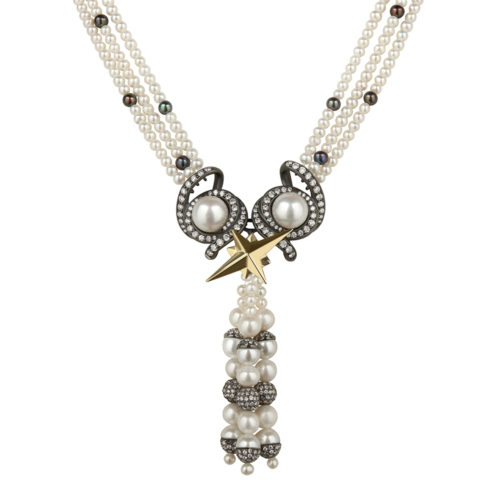 pearl and diamond tassel necklace