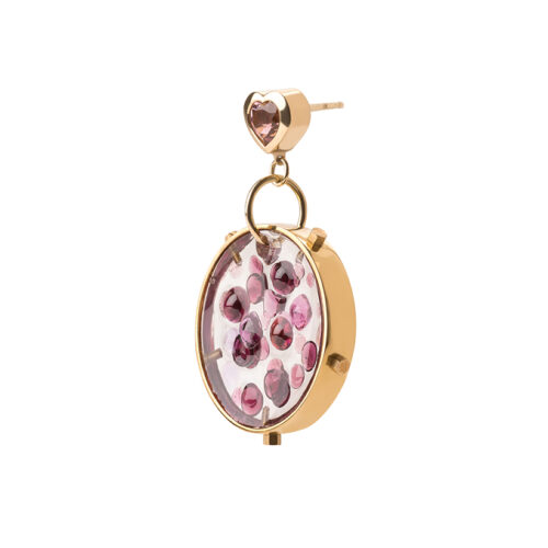 pink gemstone heart earrings with resin garnet tourmaline and amethyst drops