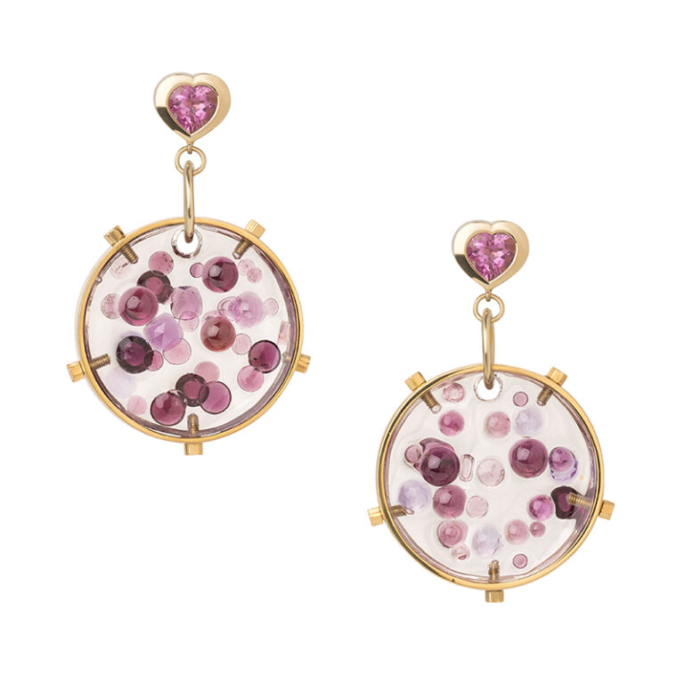 pink gemstone heart earrings