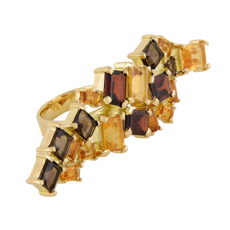 ctrine, garnet and smoky quartz knuckle duster ring