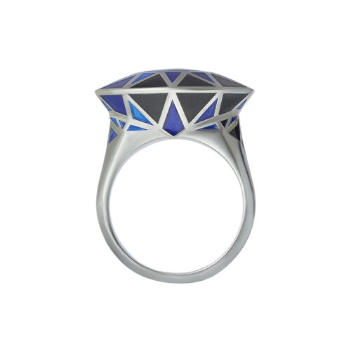blue and black enamel cocktail ring