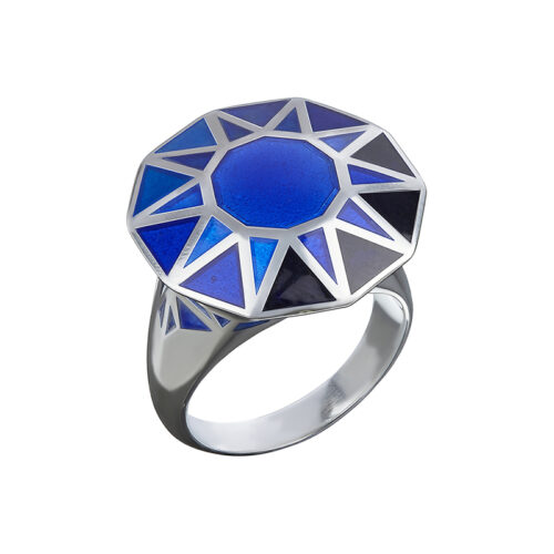 blue enamel and silver ring