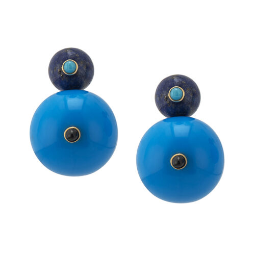 Statement bead earrings in lucite lapis lazuli sapphire and turquoise