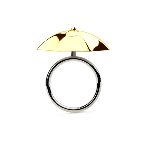 sterling silver ring with gold umbrella on top