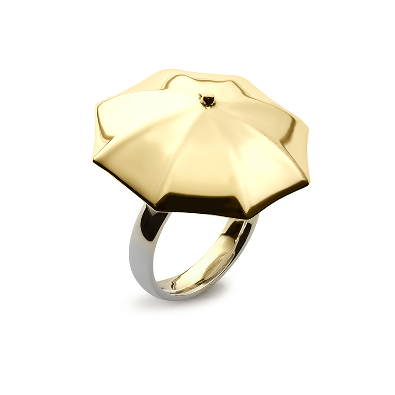 sterling silver ring with yellow gold umbrella top