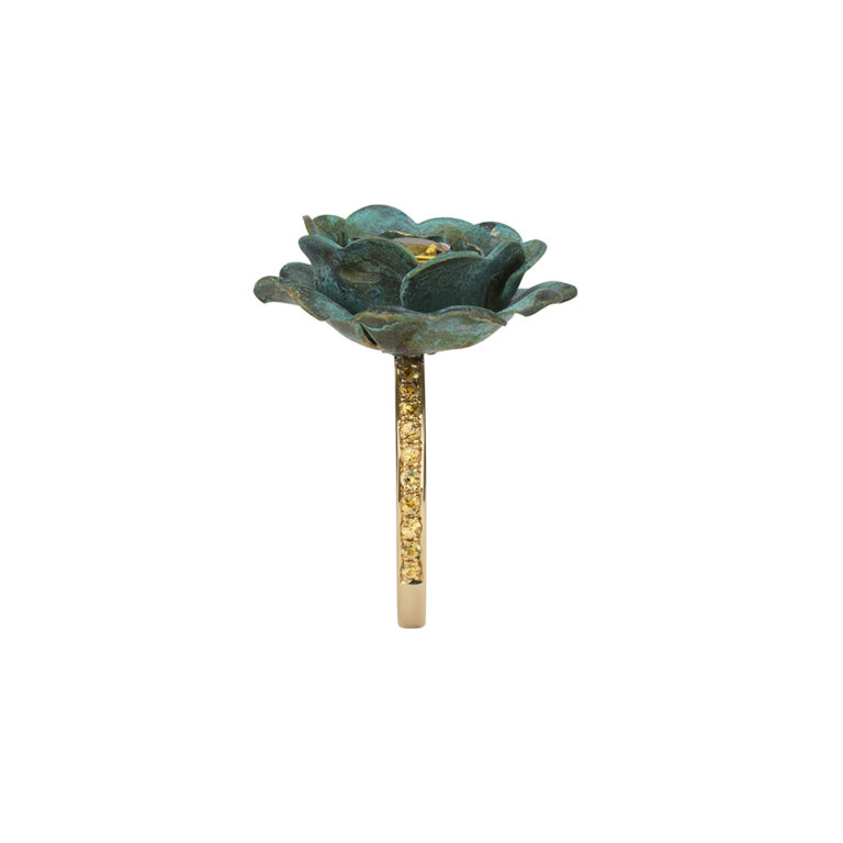 brass rose and yellow sapphire ring