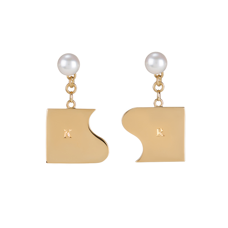 Bespoke pearl and yellow gold puzzle earrings