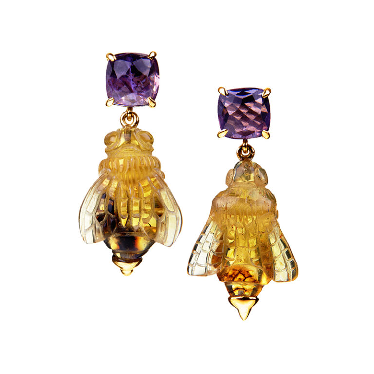amethyst and amber wasp earrings