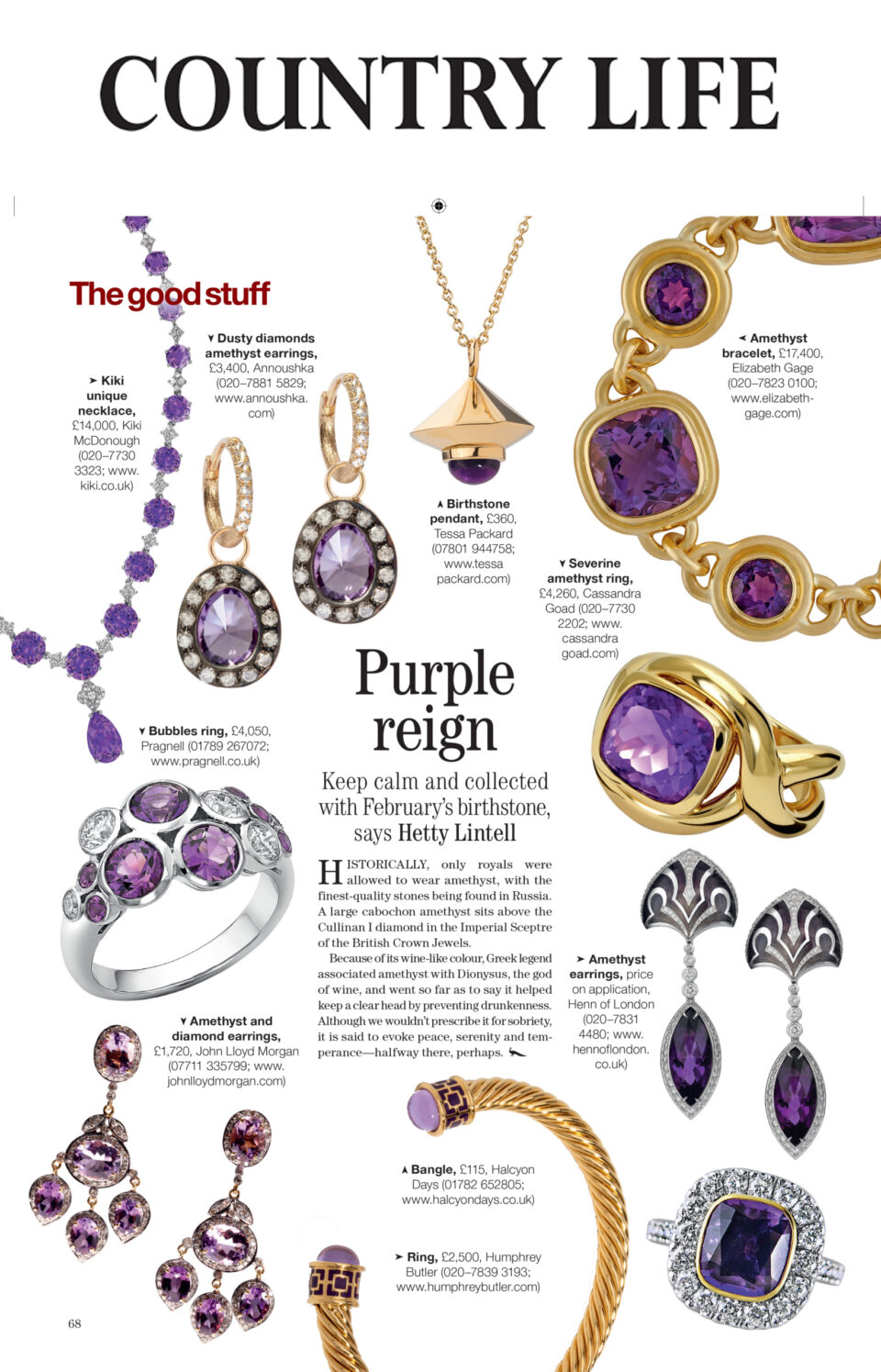 Amethyst birthstone pendant featured in Country Life Magazine