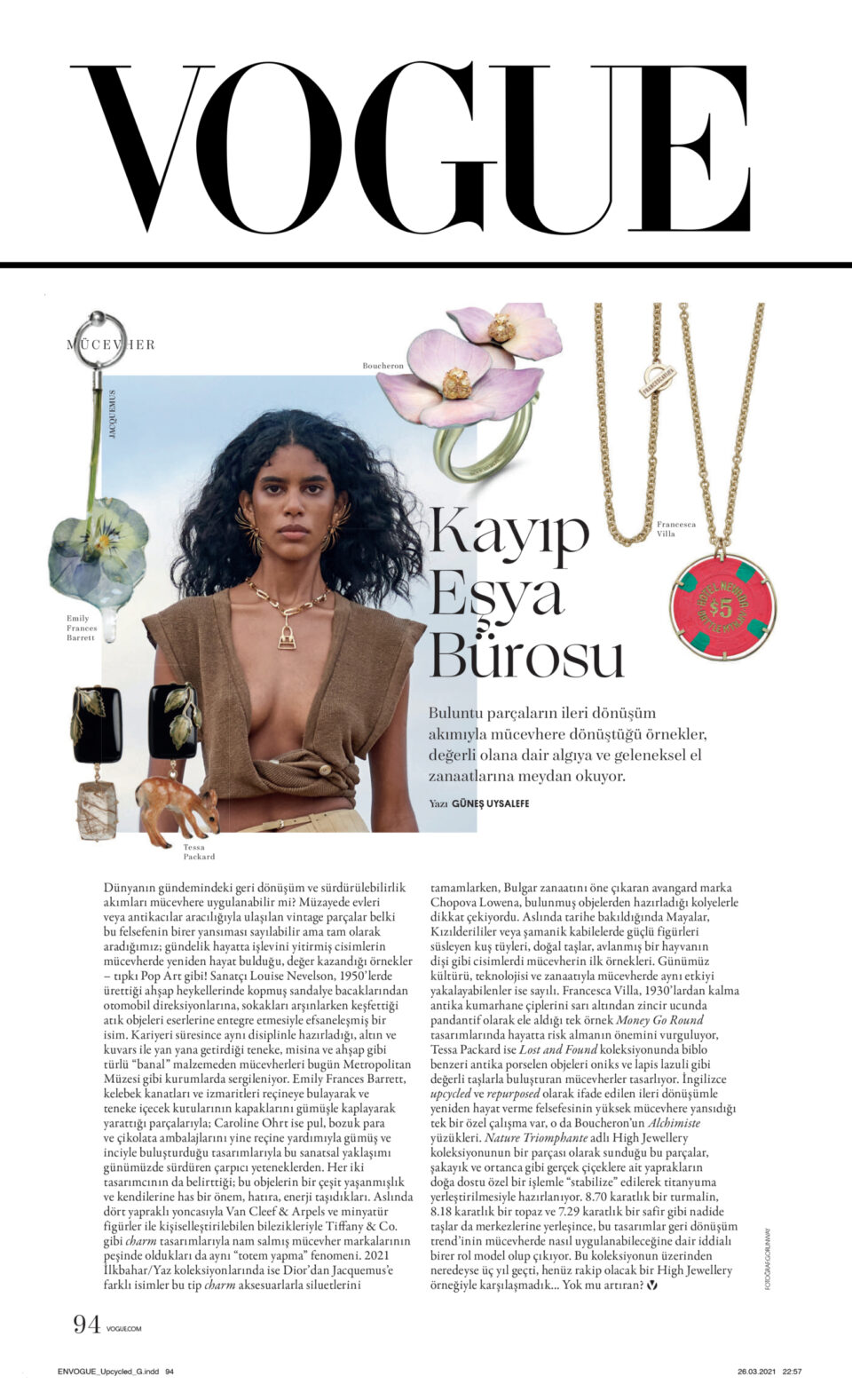 Tessa Packard London's deer gemstone earrings featured in Vogue Turkey Magazine