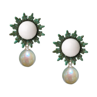 pearl and agate flower bespoke earrings