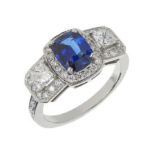 blue sapphire, diamond, and platinum bespoke engagement ring tessa packard