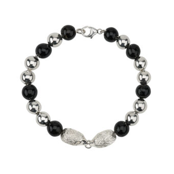 silver and obsidian hedgehog bracelet