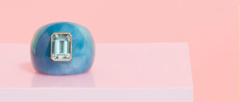 chunky gold aquamarine lucite ring
