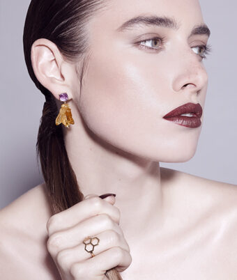 bee amber statement carved gemstone earrings