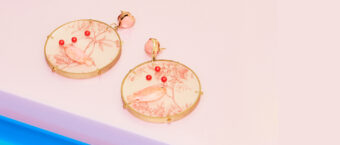 resin coral and wallpaper statement earrings