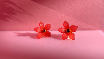 red sapphire flower earrings