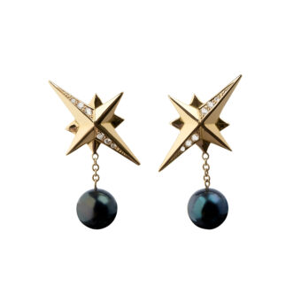 black pearl and diamond star shaped earrings