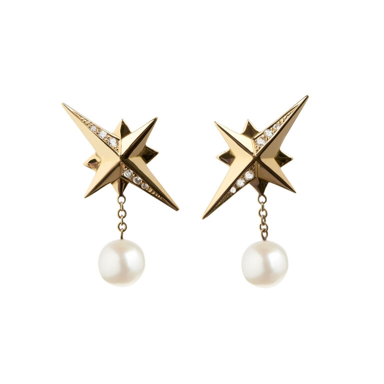 pearl and gold star drop earrings