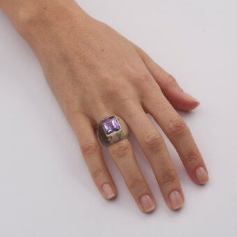 lucite and gemstone cocktail ring on hand