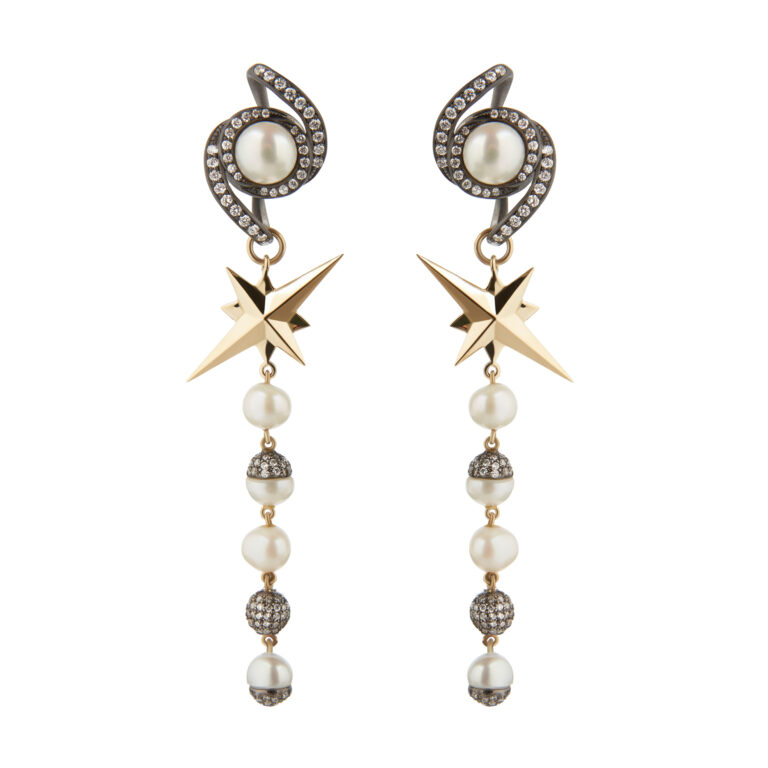 statement pearl and diamond star earrings