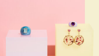 blue lucite ring, purple lucite ring, resin earrings