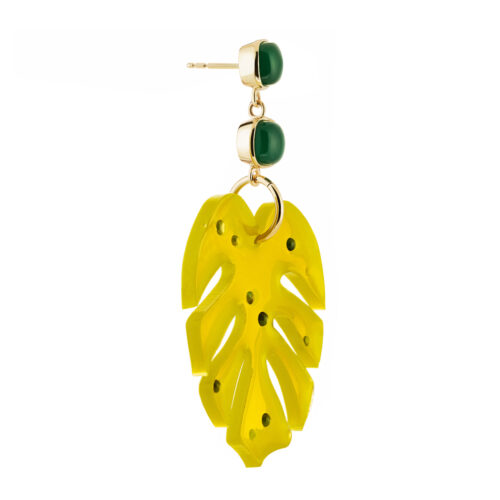 green resin leaf earrings