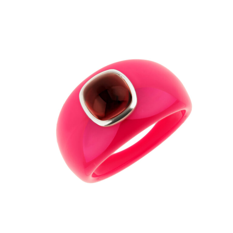 pink lucite garnet ring