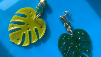 green resin leaf earrings