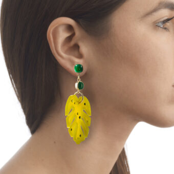 gemstone and green leaf earrings