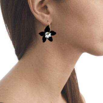 black and white flower earring drawing