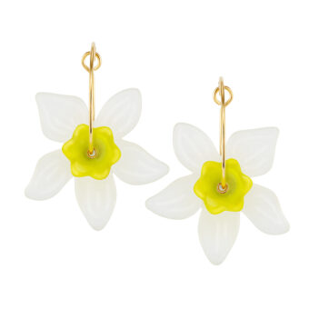 yellow white daffodil flower earrings